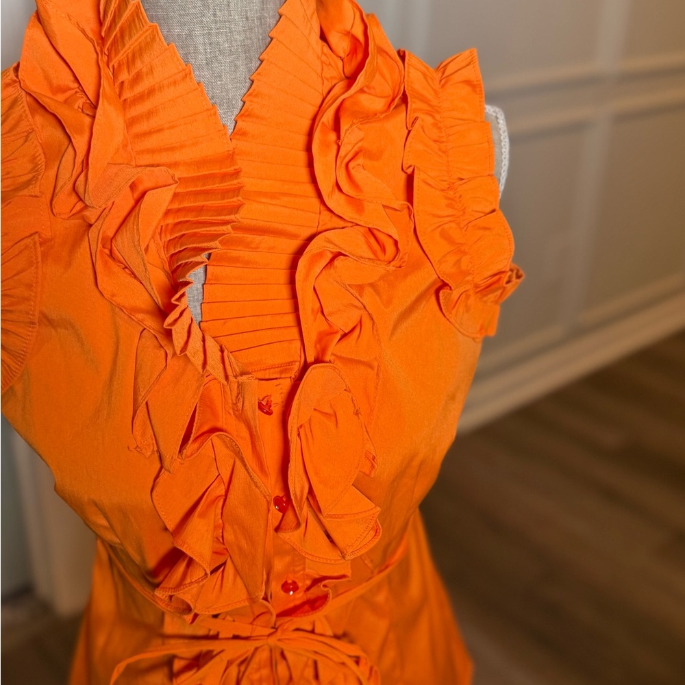 Orange Ruffled Sleeveless Top - Picture 2 of 13